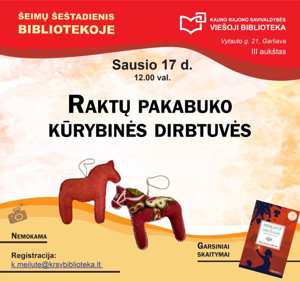 Šeimų šeštadienis bibliotekoje: raktų pakabuko kūrybinės dirbtuvės ir garsiniai skaitymai