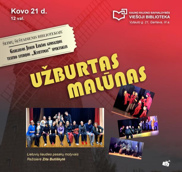 Šeimų šeštadienis bibliotekoje: spektaklis „Užburtas malūnas“