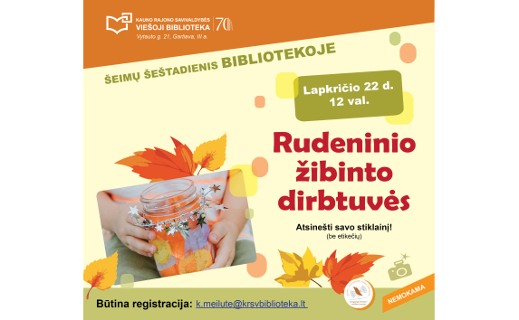 Šeimų šeštadienis bibliotekoje: rudeninio žibinto dirbtuvės